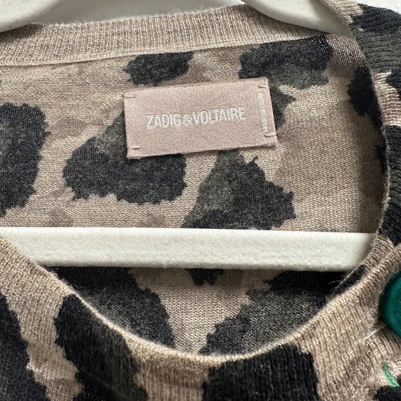 ZADIG & VOLTAIRE Justy Leopard-print Button-detail Cashmere Sweater In Blue - Picture 3 of 4